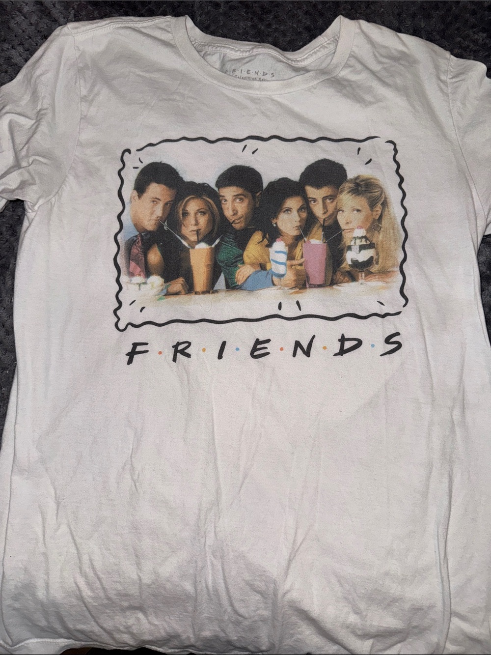 FRIENDS White Short Sleeve Tee with Cast Photo Graphic